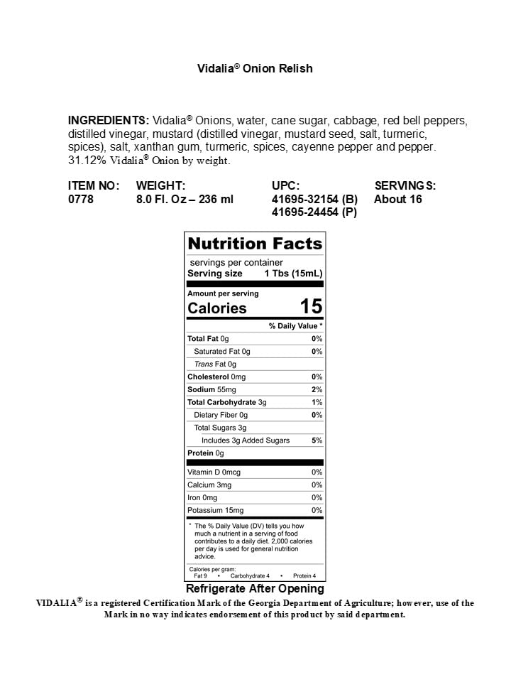 Braswell's Vidalia Onion Relish 8 oz - Sweet Onion Spread with Cabbage, Peppers & Spices for Toast, Salads & Charcuterie