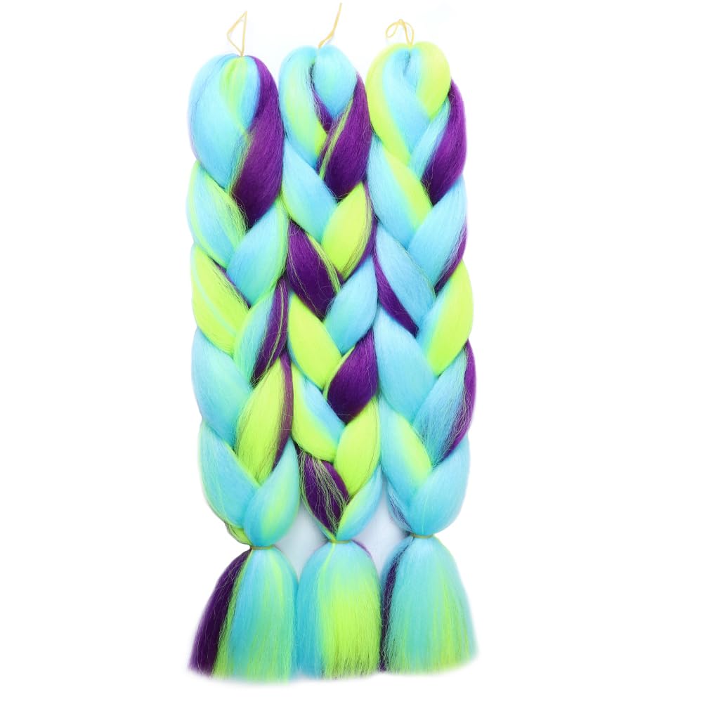 Photo 1 of Xiaofeng Braiding Hair Extensions for Women 3 Packs 100g/Pack 24Inch High Temperature Ombre Jumbo Synthetic Braiding Hair for Twist Crochet Braids (Rainbow 6)