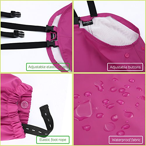Andake Kids Rain Suit, Waterproof Rain Jacket and Bib Overall (Pink, M (6-7Y)) - Thumbnail 3