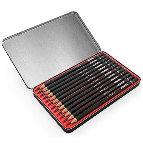 Arteza Professional Drawing Sketch Pencils Set of 12, Medium (6B 4H