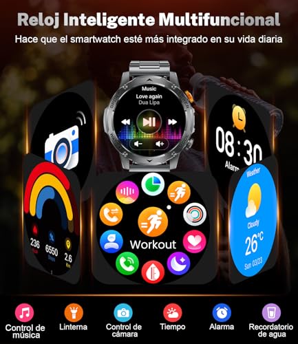 Reloj Inteligente Hombre, 1000mAh, Pantalla 1.75''HD, Smartwatch Diseño Militar, Llamada Bluetooth, 130+Deportivos, IP68 Resistente Agua Smart Watch, Monitoreo Cardíaco Sueño, Android iOS, Negro mate