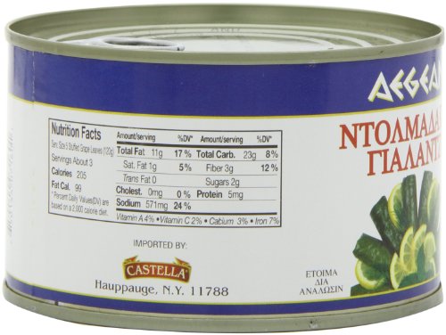 Aegean Stuffed Grape Leaves (Dolmadakia) , 14-Ounce Cans (Pack of 6)