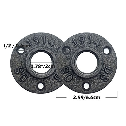 GreatBBA 10 Pcs 1/2 Inch Black Malleable Cast Iron Floor Flange Threaded Pipe Fittings Wall Mount for DIY Furniture Decor