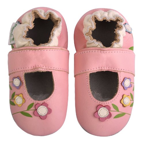 Momo Baby Infant/Toddler Lilies Mary Jane Pink Soft Sole Leather Shoes - 6-12 Months/3-4 M US Toddler
