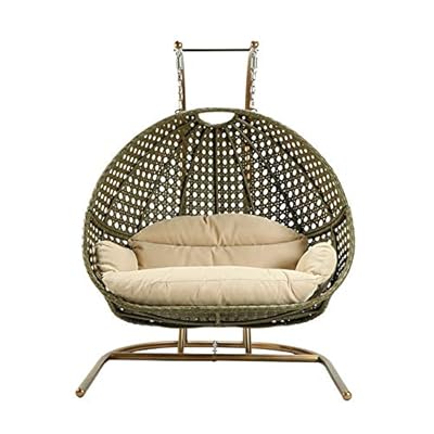 Hanging Egg Hammock Chair Cushions,Deluxe Swing Chair 2 Hanging Wicker Rattan Swing Chair Person Hammock with Stand… 519q%2BsPei7L