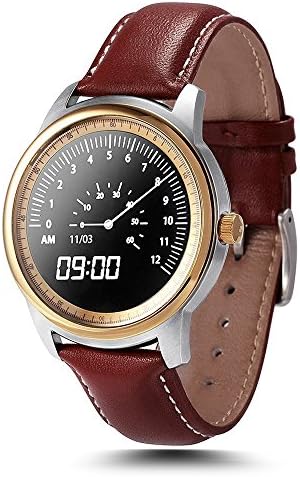 CEStore Bluetooth 4.0 Waterproof IP67 Round Full HD IPS Screen Smart Watch Fitness Tracker with Pedometer, Sedentary Reminder, Siri Voice Control, Remote Camera for IOS Android Smartphone (Gold)