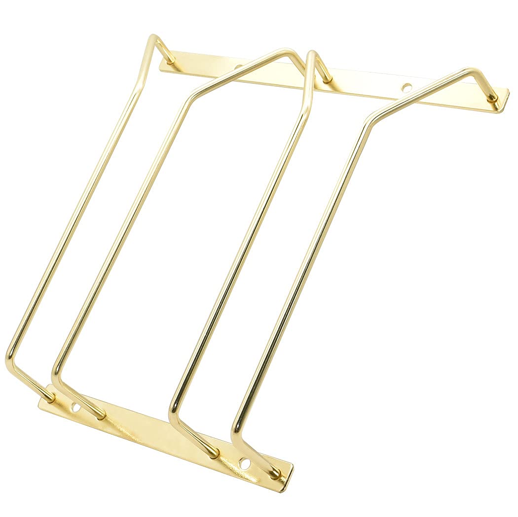 zoohot 22.5cm Wine Glass Rack - Under Cabinet Stemware Wine Glass Holder Glasses Storage Hanger Metal Organizer for Bar Kitchen, Gold Finish (2 Rows, 1 Pack)