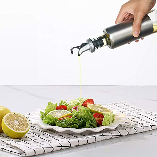 FARI Stainless Steel Olive Oil Dispenser Bottle Set, 2 Pack of 10oz