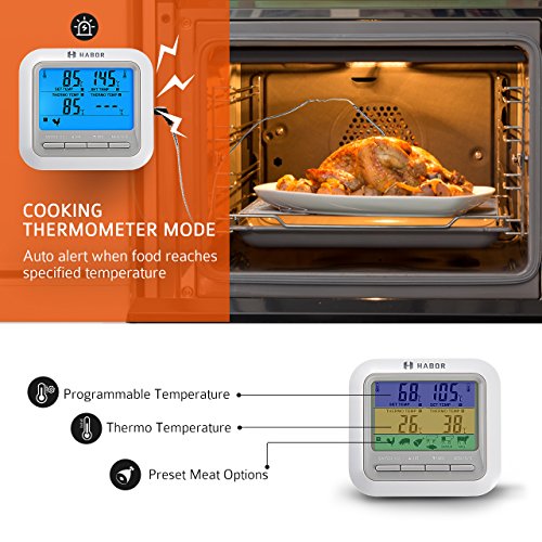Habor 063 Dual Probe BBQ Thermometer, Digital Cooking Meat Thermometer Instant Read Food Thermometer with Large LCD Backlight & Timer Mode for Kitchen Smoker Oven Grill Turkey Beef Candy Milk Water