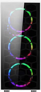 CiT Raider PC Gaming Case ATX Mid-Tower White 6 Halo Spectrum RGB Fans Tempered view 4