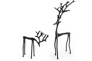 KIDHABE 2 Pcs Black Reindeer Statues, Elegant Christmas Reindeer Figurines – Modern Aluminum Alloy Holiday Decorations for Table, Mantel, or Living Room