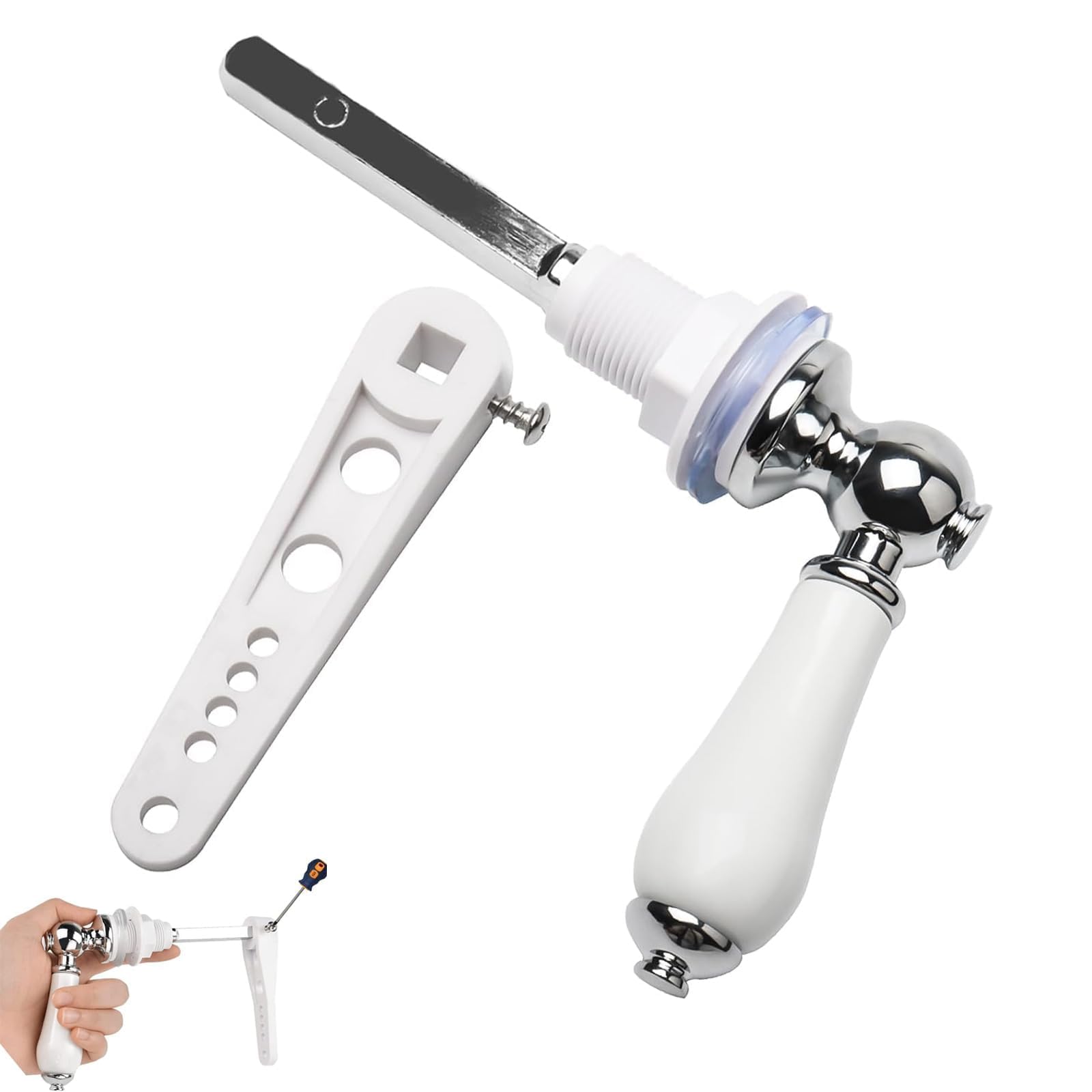 HLBKPX Ceramic Flush Handle - Rust-Resistant Chrome Plated for UK Bathrooms, Universal Fit Cistern Lever with Anti-Slip Grip, Traditional Design WC Tank Handle Replacement