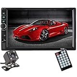 Double Din Car Stereo, Ewalite 7 inch Touch Screen In Dash Car Radio Receiver Audio Video Player Supports Bluetooth FM Mp3 MP5/TF/USB/AUX/Subwoofer with Rear View Camera + Remote Control
