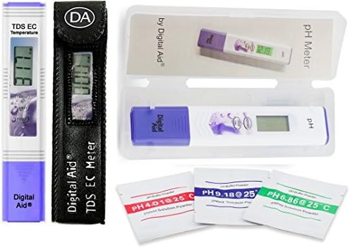 Professional Quality Water Test Meter. Range: 0-9990 ppm. Plus a Professional pH Meter with Large Backlit LCD Screen. Range 0.00 to 14.0 pH. 3 Free pH Buffer Solution Powders Included.