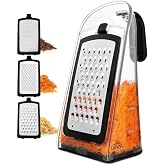 GINSU Plastic 3-in-1 Ergonomic Grater &ndash; 5x4x8in Multifunctional Cheese, Vegetable &amp; Fruit Grater with Non-Slip Base and Comfortable Handle for Easy Kitchen Prep