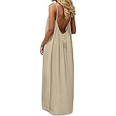 Casual Dresses for Women Sleeveless Backless Cami Dress Spaghetti Strap Flowy Beach Summer Loose Vacation Maxi Sundress
