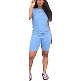KINIKO Women's 2 Piece Casual Fashion Sports Solid Color Suit short Sleeve top and Pants Set Sweatshirt