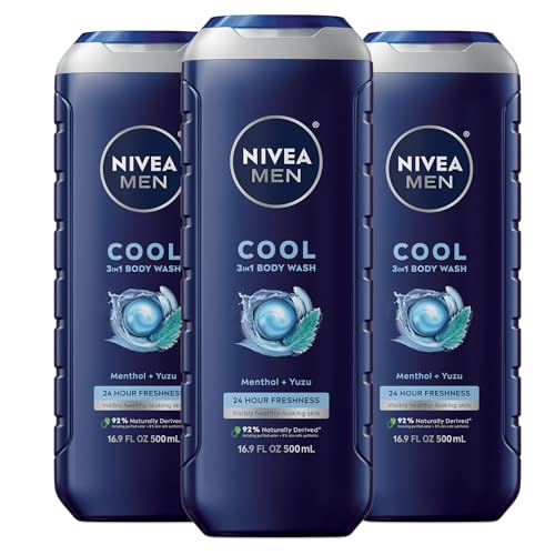 NIVEA MEN Cool 3-in-1 Body Wash Shower Gel, 16.9 oz Bottle (Pack of 3) by Nivea Men