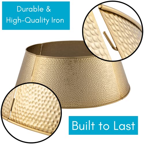 BIRDROCK HOME 4Panel Christmas Tree Collar Hammered Metal Holiday Skirt Decor Water Base