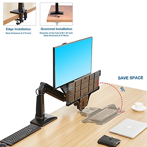 North Bayou Sit Stand Desk Converter Height Adjustable Standing Desk Workstation for 22''-35'' Monitor Computer Monitor Mount Arm with Keyboard Tray Black - Thumbnail 5