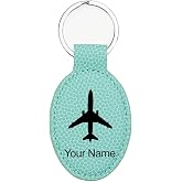 LaserGram Oval Keychain, Jet Airplane, Personalized Engraving Included
