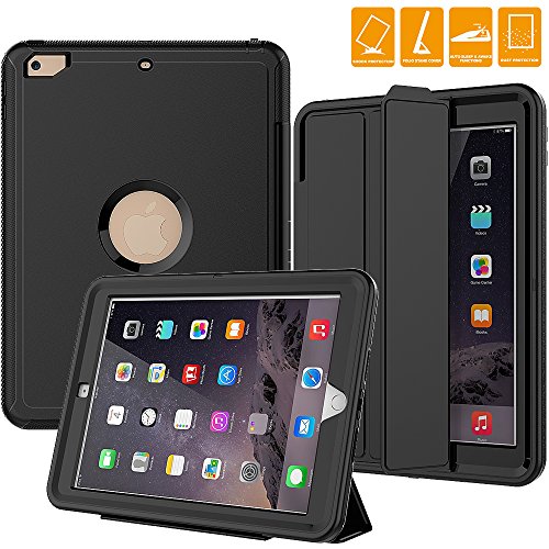 New iPad 2017 Case, SEYMAC Smart Case [Protective Cover] with Auto Sleep Wake Function, Three Layer Drop Protection Rugged /Heavy Duty Case for New iPad 9.7 inch (Black)