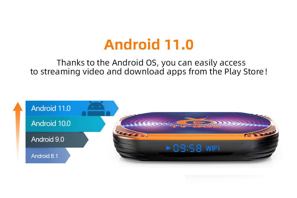 Android 11.0 TV Box 4GB RAM 32GB ROM TV Box MXIII X4 Amlogic S905X4 64-bit Quad Core with Dual Wi-Fi 2.4G/5.0G, BT 4.0/ 3D Ultra HD 8K/ H.265/ 1000M LAN/USB 3.0 Smart TV Box