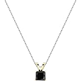 Dazzlingrock Collection Valentine's Day Gift Princess Black Diamond Solitaire from 1/4 Carat to 1 Carat Pendant With 18 Inch Silver Chain, 14K Solid Gold