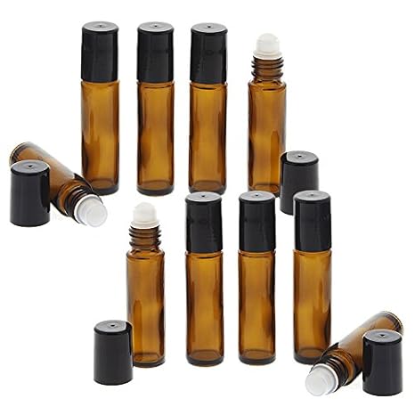 Braunglas Deostick 10ml, Kosmetex leere Roll-on-Flasche mit Deo-Roller zum Selbst befüllen, 10 Stück