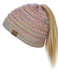 C.C BeanieTail Soft Stretch Cable Knit Messy High