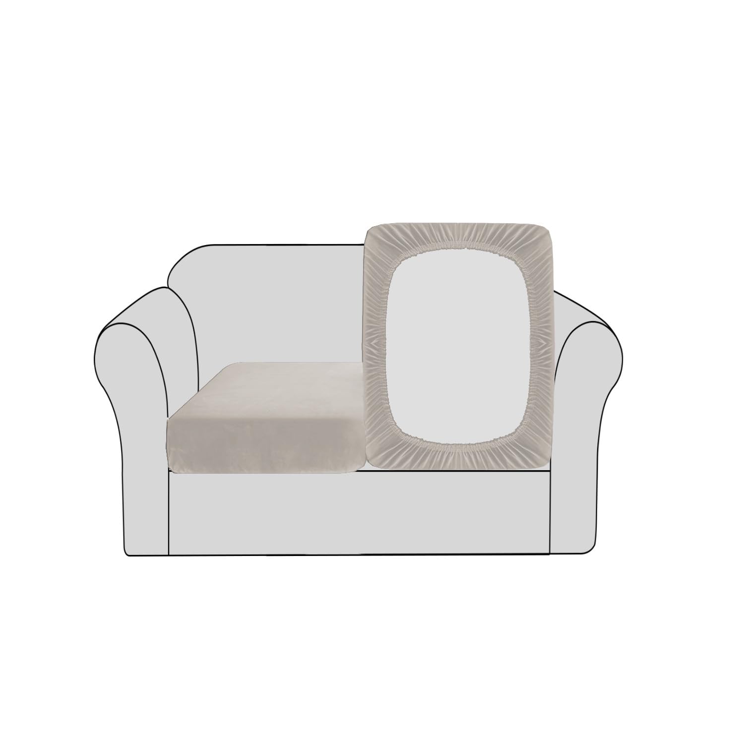 BellaHills Velvet Stretch Sofa Seat Cushion Covers Couch Cushion Covers Modular Seat Covers Furniture Protector Sofa Seat Cover with Elastic Bottom(2 Pieces, Oatmeal)