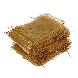 Tojwi 100pcs Champagne Eyelash Organza Drawstring Pouches Jewelry Party Wedding Favor Gift Bags 3.5"x4.3"