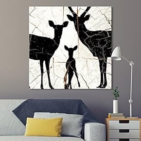 Square Canvas Wall Art - Deer Family Wood Effect Canvas - Giclee Print Gallery Wrap Modern Home Art Ready to Hang - 12x12 inches