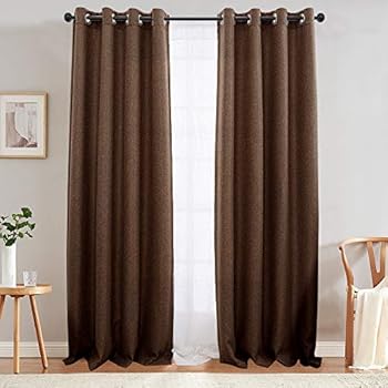 Linen Look Blackout Curtains for Bedroom 84 Inches Long Grommet Room Darkening Window Curtain Panels Brown 1 Panel