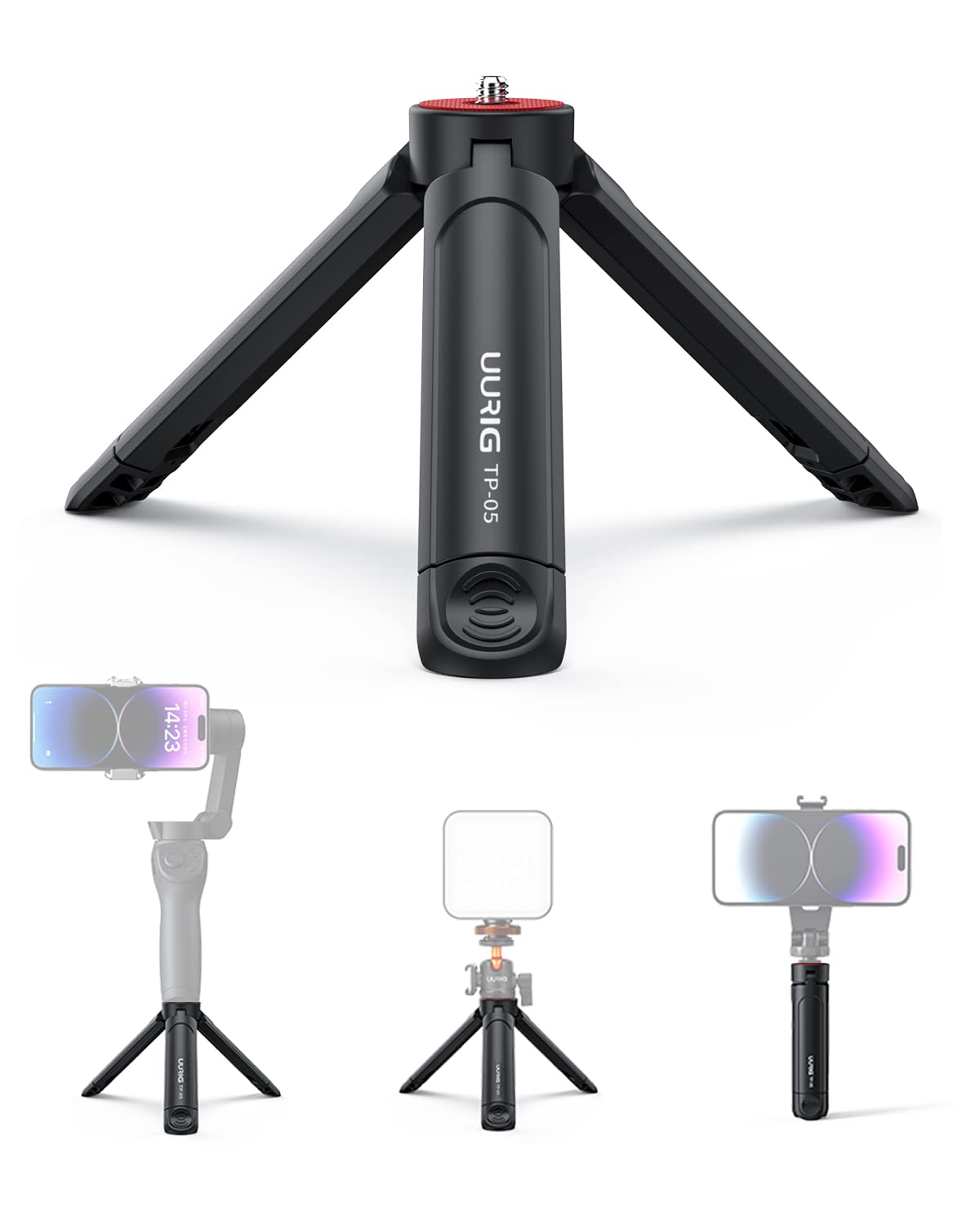 UURIG ミニ三脚 卓上 カメラ 三脚 カメラスタンド 1/4インチネジ スマホ ジンバル スタンド 小型 軽量 伸縮可能 折りたたみ コンパクト 持ち運びに便利 マイクロ三脚 シンプル 耐荷重2kg ブラック の商品画像