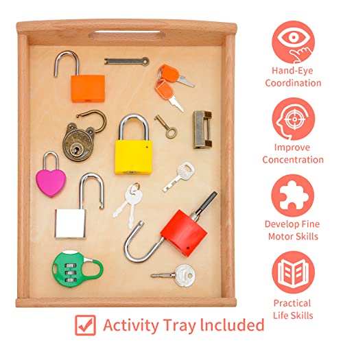 Montessori Lock and Key Toy Set, Wooden Tray Montessori Materials