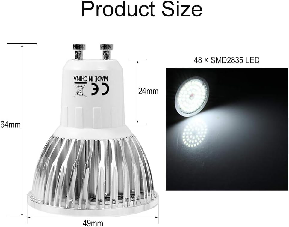 WULUN Pack of 6 GU10 6W LED Spotlight Bulbs, 6W Equivalent 60W Halogen, 550LM Cool White 6000K - Image 3