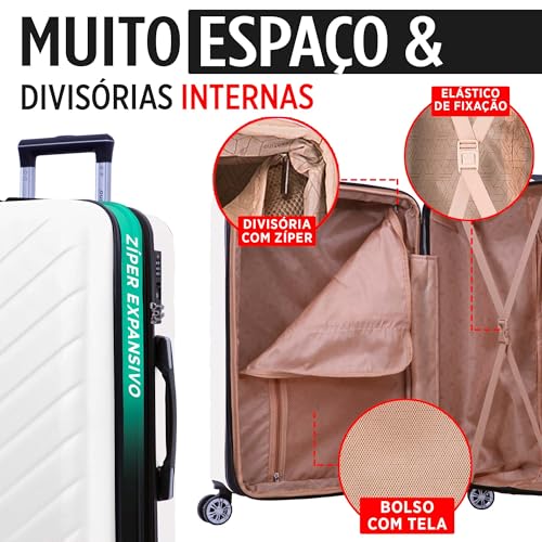 SANTINO Mala de Viagem Media 23kg Rígida ABS 4 Rodas 360º com TSA Leve Resistente Flexível Antifurto Off White Médio
