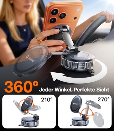 VICSEED Military Mobile Phone Holder Car Magnet for Magsafe Car Mount [36 kg Nano Vacuum Suction Cup & N58 Magnet] 360° Rotatable, Magnetic Car Mobile Phone Holder, Car Holder for All Mobile Phones