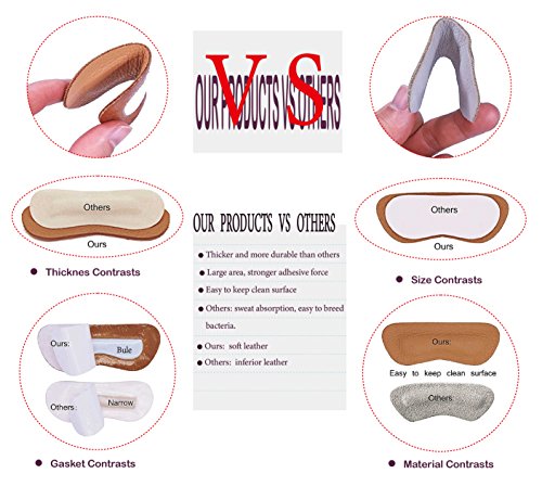 Leather Heel Grips Liner Cushions Inserts for Loose Shoes,Shoe Pads for Shoes Too Big, Improved Shoe Fit and Comfort,2 Pairs 0.28inch Thick (Khaki)