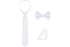 AmzingSea Pre-Tied Boys Set: Necktie, Bow Tie, Pocket Square | Adjustable Zipper Tie | Stain Formal Wear for Wedding Party