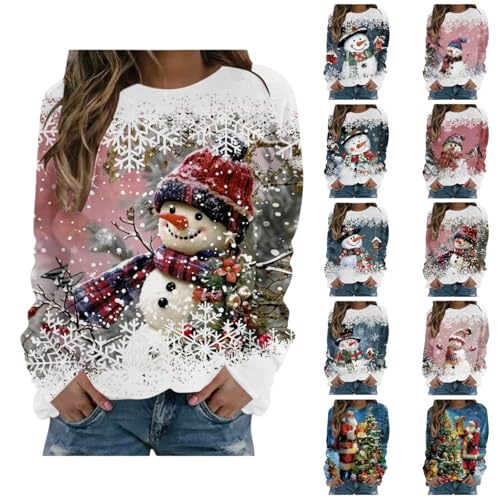 Ladies Funny Christmas Jumper, Snowman Graphic Long Sleeve Crewneck Pullover Tops Casual Holiday Winter Funny Christmas Jumpers