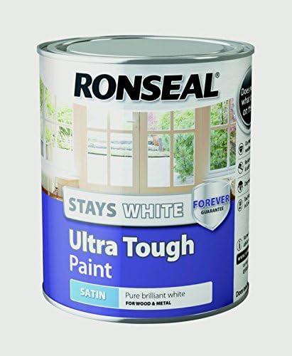 Ronseal RSLSWUTSP750 Stays Ultra Tough Satin Paint, White, 750 ml, 750 ml (Pack of 1)