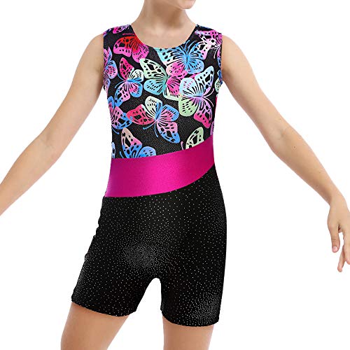 Leotards for Girls Gymnastics Kids Children Biketard Sparkles Ribbon Stripe Hot Pink