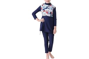 AWIBMK Girls Muslim Swimsuit Sweetheart Top + Pants Full Coverage Swimwear Islamic Cap Swimming Burkini Bathing Suit