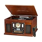 Victrola Nostalgic Aviator Wood 8-in-1 Bluetooth Turntable Entertainment Center, Mahogany