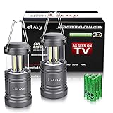 LETMY 2 Pack Camping Lantern with 6 AA Batteries - Magnetic Base - New COB LED Technology Emits 500 Lumens - Collapsible, Waterproof, Shockproof LED Lantern for Emergency, Hurricane, Storms, Outage