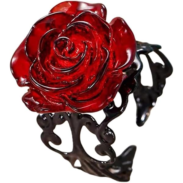 Gothic Skull Rose Statement Ring - Black Gold Plated Biker Cocktail Party Ring