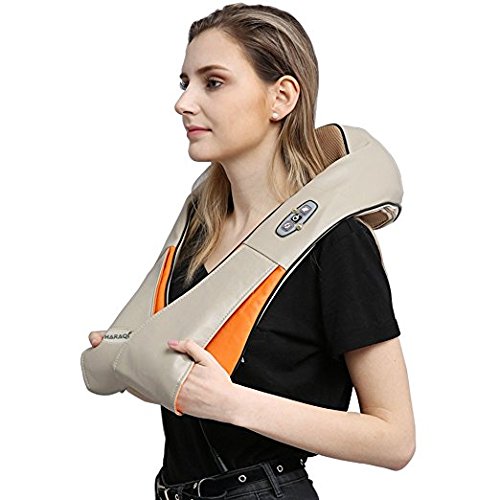 Shiatsu Neck Back Shoulder Massager with Heat,Deep Kneading Heating Massager Rollers,Car & Home Double Use[Auto Turn Off/Bi-Direction Control](Beige)