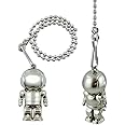 Wayilea Pull String Ceiling Fan Light Extender Chain, Stainless Steel Extension Ball Bead Replacement, Cute Astronaut Spacemen Hanging Ornaments for Lamp Fixture Kids Bedroom Space Decor